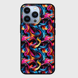 Чехол для iPhone 13 Pro Неоновые ленты узор, цвет: 3D-черный