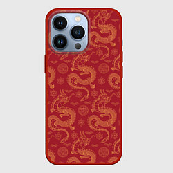 Чехол iPhone 13 Pro Dragon red pattern
