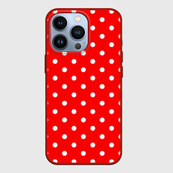 Чехол iPhone 13 Pro Белый горошек на красном