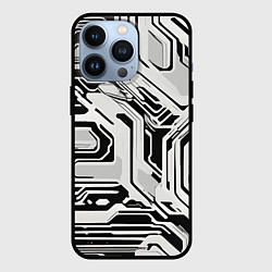 Чехол для iPhone 13 Pro Киберпанк белые полосы на чёрном фоне, цвет: 3D-черный