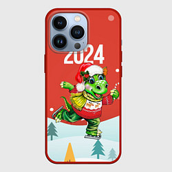 Чехол для iPhone 13 Pro Дракон на коньках, цвет: 3D-красный