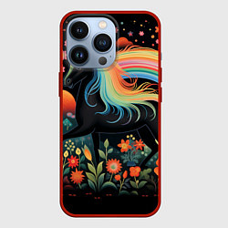 Чехол iPhone 13 Pro Лошадка с радужной гривой в стиле фолк-арт