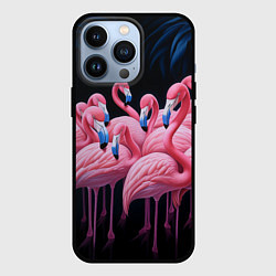 Чехол iPhone 13 Pro Стая розовых фламинго в темноте