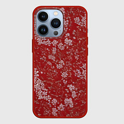 Чехол для iPhone 13 Pro Белые лепестки на красном фоне, цвет: 3D-красный