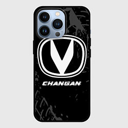 Чехол iPhone 13 Pro Changan speed на темном фоне со следами шин