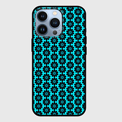 Чехол для iPhone 13 Pro Стилизованные цветы чёрно-голубой, цвет: 3D-черный