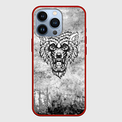 Чехол для iPhone 13 Pro Texture - Злой волк, цвет: 3D-красный
