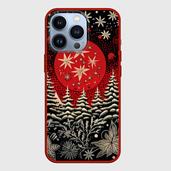 Чехол для iPhone 13 Pro Новогодний лес, цвет: 3D-красный