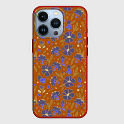Чехол для iPhone 13 Pro Цветы в поле коричневый цвет, цвет: 3D-красный