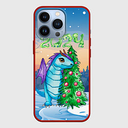 Чехол для iPhone 13 Pro Дракон у елки 2024, цвет: 3D-красный