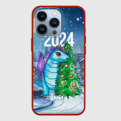 Чехол iPhone 13 Pro Дракон у новогодней елки 2024
