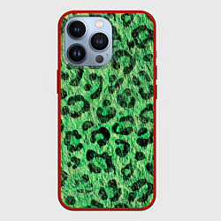 Чехол для iPhone 13 Pro Зелёный леопард паттерн, цвет: 3D-красный