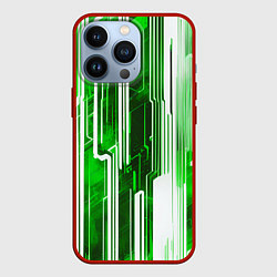 Чехол для iPhone 13 Pro Киберпанк полосы белый и зелёный, цвет: 3D-красный