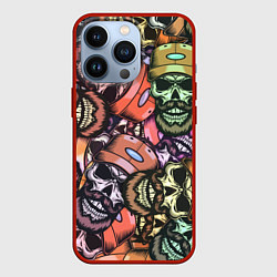 Чехол для iPhone 13 Pro Череп с бородой в кепке паттерн, цвет: 3D-красный