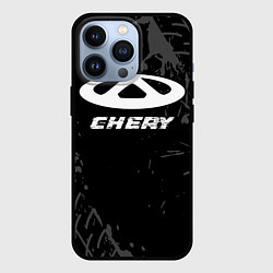 Чехол для iPhone 13 Pro Chery speed на темном фоне со следами шин, цвет: 3D-черный