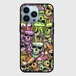 Чехол для iPhone 13 Pro Разноцветные черепа с короной паттерн, цвет: 3D-черный