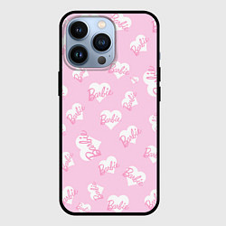 Чехол iPhone 13 Pro Барби: белые сердца на розовом паттерн