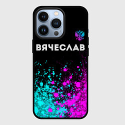 Чехол для iPhone 13 Pro Вячеслав и неоновый герб России посередине, цвет: 3D-черный