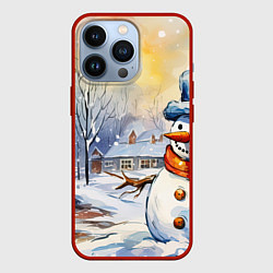 Чехол для iPhone 13 Pro Снеговик новый год, цвет: 3D-красный