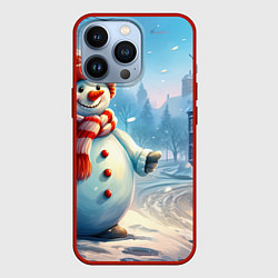Чехол для iPhone 13 Pro Снеговик новогодний, цвет: 3D-красный