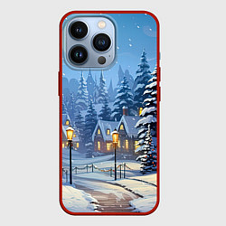 Чехол для iPhone 13 Pro Новогодний зимний городок, цвет: 3D-красный