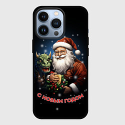 Чехол для iPhone 13 Pro Дед мороз с драконом, цвет: 3D-черный