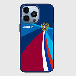 Чехол iPhone 13 Pro Герб и триколор России с геометрией