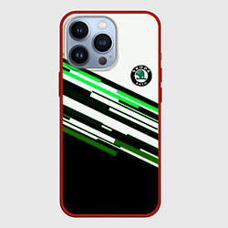Чехол для iPhone 13 Pro Skoda sport stripes line, цвет: 3D-красный