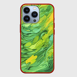 Чехол для iPhone 13 Pro Зелено желтая краска, цвет: 3D-красный