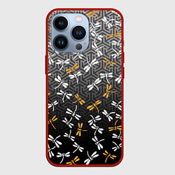 Чехол для iPhone 13 Pro Стрекозы поверх графики, цвет: 3D-красный