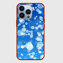 Чехол для iPhone 13 Pro Декоративные снежинки на синем, цвет: 3D-красный