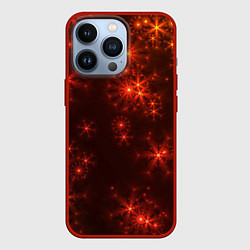 Чехол iPhone 13 Pro Абстрактные светящиеся красно оранжевые снежинки