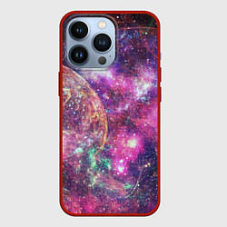 Чехол для iPhone 13 Pro Пурпурные космические туманности со звездами, цвет: 3D-красный