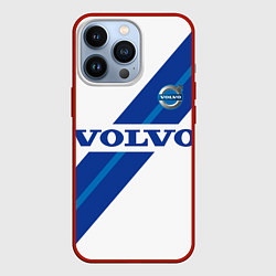 Чехол для iPhone 13 Pro Volvo - white and blue, цвет: 3D-красный