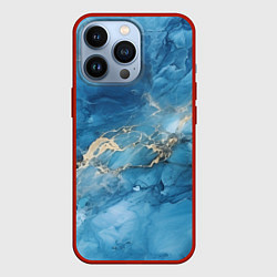Чехол для iPhone 13 Pro Синий мрамор, цвет: 3D-красный