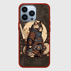 Чехол для iPhone 13 Pro Кошачий самурай в японском стиле, цвет: 3D-красный