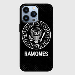 Чехол iPhone 13 Pro Ramones glitch на темном фоне