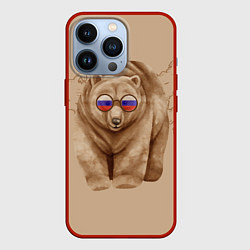 Чехол iPhone 13 Pro Медведь патриотки в очках из России