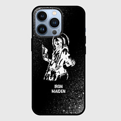 Чехол для iPhone 13 Pro Iron Maiden glitch на темном фоне, цвет: 3D-черный
