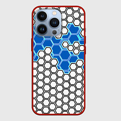 Чехол iPhone 13 Pro Синяя энерго-броня из шестиугольников