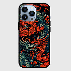 Чехол iPhone 13 Pro Красный и серый дракон