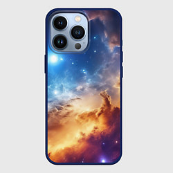 Чехол для iPhone 13 Pro Оранжевая небула космос, цвет: 3D-тёмно-синий