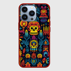 Чехол для iPhone 13 Pro Паттерн в мексиканском фолк-стиле, цвет: 3D-красный