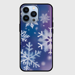 Чехол iPhone 13 Pro Снежинки на фиолетово-синем фоне