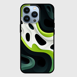 Чехол iPhone 13 Pro Белая вязкая текстура на зеленой