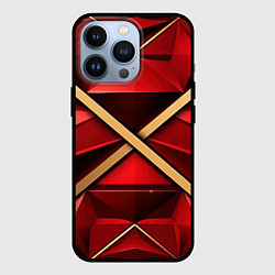Чехол для iPhone 13 Pro Золотые ленты на красном фоне, цвет: 3D-черный