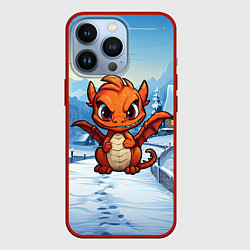 Чехол для iPhone 13 Pro Оранжевый милый дракон, цвет: 3D-красный