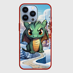 Чехол для iPhone 13 Pro Зеленый дракон на фоне замка, цвет: 3D-красный