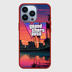 Чехол для iPhone 13 Pro GTA 6 лого на фоне заката, цвет: 3D-красный