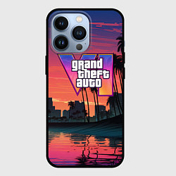 Чехол iPhone 13 Pro GTA 6 лого на фоне заката